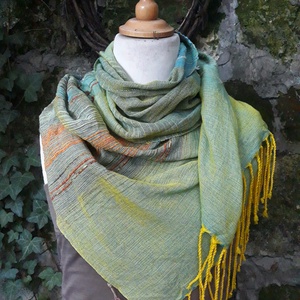 Citromzöld- vízkék pamut kendő - ruha & divat - sál, sapka, kendő - kendő - Meska.hu