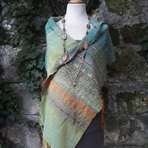 Citromzöld- vízkék pamut kendő - ruha & divat - sál, sapka, kendő - kendő - Meska.hu