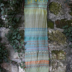 Citromzöld- vízkék pamut kendő - ruha & divat - sál, sapka, kendő - kendő - Meska.hu