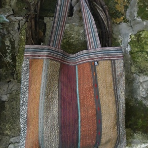 Szalagfüles pakolós földszínekben  - táska & tok - bevásárlás & shopper táska - shopper, textiltáska, szatyor - Meska.hu