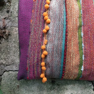 Szalagfüles pakolós vidám pomponokkal - táska & tok - bevásárlás & shopper táska - shopper, textiltáska, szatyor - Meska.hu