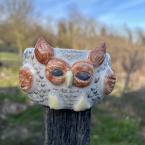 Kézzel festett baglyos kerámia tálka  - otthon & életmód - konyhafelszerelés, tálalás - tálalás - tányér & étkészlet - Meska.hu