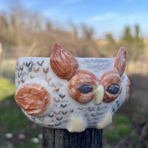 Kézzel festett baglyos kerámia tálka  - otthon & életmód - konyhafelszerelés, tálalás - tálalás - tányér & étkészlet - Meska.hu