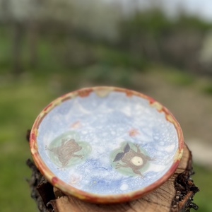 Kézzel festett kerámia tál � �Vidám békák  15 cm Béka rajongóknak, Otthon & Életmód, Konyhafelszerelés, tálalás, Tálalás, Tányér & Étkészlet, Kerámia, MESKA