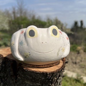 Kézzel festett békás tálka Béka rajongóknak� Virágmintás kerámia kaspó és tál (14x7 cm), Otthon & Életmód, Konyhafelszerelés, tálalás, Tálalás, Tányér & Étkészlet, Kerámia, MESKA