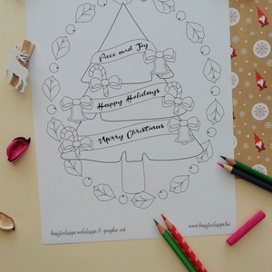 Karácsonyi színező masnikkal - karácsony - karácsonyi ajándékozás - karácsonyi képeslap, üdvözlőlap, ajándékkísérő - Meska.hu