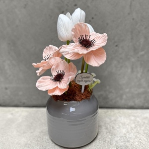  Pipacsos�tulipános asztaldísz � elegáns, szürke kaspóban  - otthon & életmód - dekoráció - asztal és polc dekoráció - asztaldísz - Meska.hu