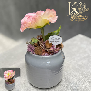  Elegáns rózsaszín virágdekor kerámia kaspóban � Anyák napi ajándék  - otthon & életmód - dekoráció - asztal és polc dekoráció - asztaldísz - Meska.hu