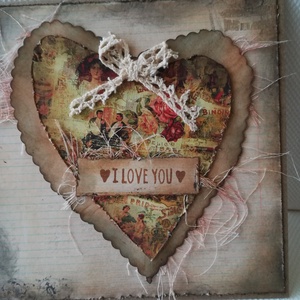 I LOVE YOU - egyedi szívecskés képeslap csipkével, Otthon & Életmód, Papír írószer, Képeslap, üdvözlőlap, Ajándékozás kellékei, Papírművészet, MESKA