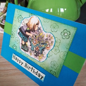 Kislány virágcsokorral - Happy Birthday 1 db képeslap - otthon & életmód - papír, írószer - Meska.hu