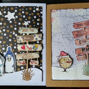 Északi sark - Mikulás műhely duó  - 1 db képeslap - karácsony - mikulás - mikulás beltéri dekoráció - Meska.hu