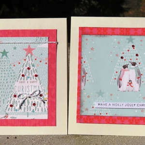 Pingvin család + jegesmedve - 2 db képeslap - karácsony - karácsonyi ajándékozás - karácsonyi képeslap, üdvözlőlap, ajándékkísérő - Meska.hu