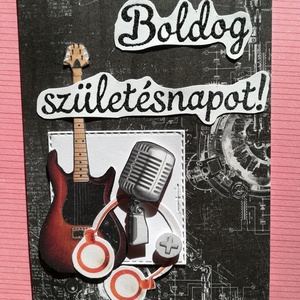 BOLDOG SZÜLETÉSNAPOT - gitár és rózsák - 2 db képeslap - Meska.hu