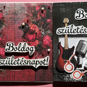 BOLDOG SZÜLETÉSNAPOT - gitár és rózsák - 2 db képeslap - otthon & életmód - papír, írószer - Meska.hu