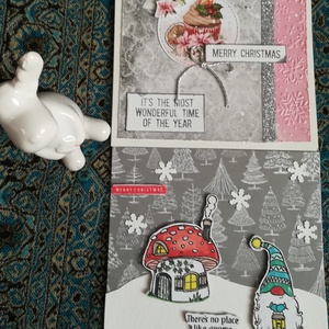 MANÓ GOMBAHÁZZAL + SÜTI - 2 db képeslap - karácsony - karácsonyi ajándékozás - karácsonyi képeslap, üdvözlőlap, ajándékkísérő - Meska.hu