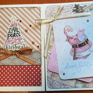 Rózsaszín Mikulás és pöttyös karácsonyfás - 2 db képeslap, Karácsony, Mikulás, Mikulás beltéri dekoráció, Papírművészet, Meska