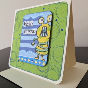 HELLO FRIEND - Szörnyecskés - 1 db képeslap , Otthon & Életmód, Papír, írószer, Képeslap, üdvözlőlap, Ajándékozás kellékei, Papírművészet, MESKA