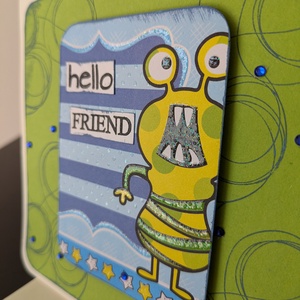 HELLO FRIEND - Szörnyecskés - 1 db képeslap  - otthon & életmód - papír, írószer - ajándékozás kellékei - képeslap, üdvözlőlap - Meska.hu