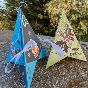 Kék és zöld 3D asztaldísz és képeslap - karácsony - karácsonyi ajándékozás - karácsonyi képeslap, üdvözlőlap, ajándékkísérő - Meska.hu