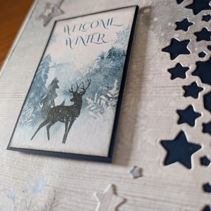 Szarvas, csillagok téli táj - 1 db képeslap - karácsony - karácsonyi ajándékozás - karácsonyi képeslap, üdvözlőlap, ajándékkísérő - Meska.hu