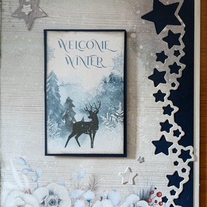 Szarvas, csillagok téli táj - 1 db képeslap, Karácsony, Karácsonyi ajándékozás, Karácsonyi képeslap, üdvözlőlap, ajándékkísérő, Papírművészet, MESKA
