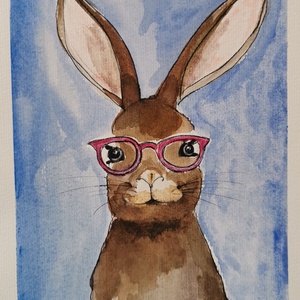 Szemüveges nyuszi, Művészet, Festmény, Akvarell, Festészet, MESKA