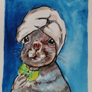 Wellness mókus , Művészet, Festmény, Akvarell, Festészet, MESKA