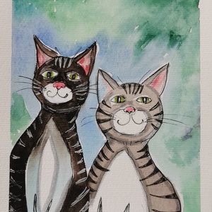 Macska haverok, Művészet, Festmény, Akvarell, Festészet, MESKA