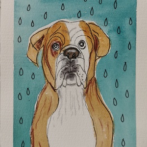 Boldogtalan bulldog, Művészet, Festmény, Akvarell, Festészet, MESKA