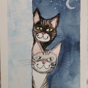 Leselkedő cicák, Művészet, Festmény, Akvarell, Festészet, MESKA