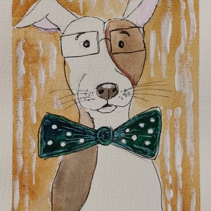 Nyakkendős kutya, Művészet, Festmény, Akvarell, Festészet, MESKA