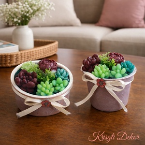 Zöld növények asztali dísz, Otthon & Életmód, Dekoráció, Asztal és polc dekoráció, Asztaldísz, Festett tárgyak, Gyertya-, mécseskészítés, MESKA