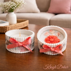 Virágos gyertya asztali dísz, Otthon & Életmód, Virágdekoráció, Virágdíszek, Asztali virágdísz, Festett tárgyak, Gyertya-, mécseskészítés, MESKA