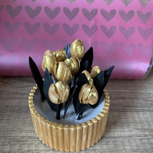 Arany virág asztali dísz, Ünnepi díszek, dekorációk, Húsvéti díszek és dekorációk, Húsvéti ajándékátadó, Festett tárgyak, MESKA