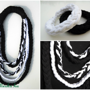 AKCIÓ! Feketén-fehéren - fonott textilnyaklánc - Meska.hu