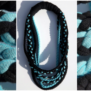 -50% AKCIÓ! Fekete-türkiz fonott textilnyaklánc - Meska.hu