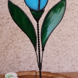 Tiffany technikával készült üveg tulipán (kék) - otthon & életmód - dekoráció - asztal és polc dekoráció - asztaldísz - Meska.hu