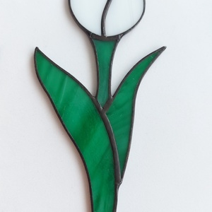 Tulipán, Tiffany technikával készült üveg virág (fehér) - otthon & életmód - dekoráció - asztal és polc dekoráció - díszüveg - Meska.hu