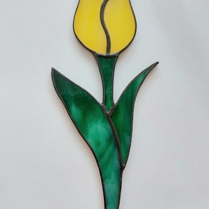 Tulipán, Tiffany technikával készült üveg virág (sárga) - otthon & életmód - dekoráció - fali és függő dekoráció - függődísz - Meska.hu