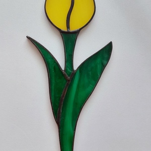 Tulipán, Tiffany technikával készült üveg virág (sárga) - otthon & életmód - dekoráció - fali és függő dekoráció - függődísz - Meska.hu