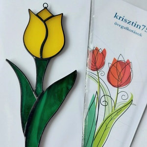 Tulipán, Tiffany technikával készült üveg virág (sárga) - Meska.hu