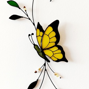Pillangó üveg ablakdísz Tiffany technikával (sárga), Otthon & Lakás, Dekoráció, Asztal és polc dekoráció, Díszüveg, Üvegművészet, MESKA