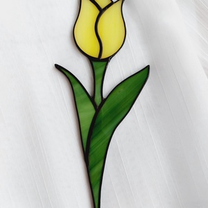 Tulipán, Tiffany technikával készült üveg virág (sárga) - Meska.hu