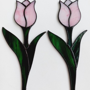 Tulipán, Tiffany technikával készült üveg virág (piros, rózsaszín) - Meska.hu