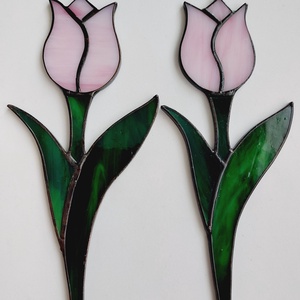 Tulipán, Tiffany technikával készült üveg virág (piros, rózsaszín) - otthon & életmód - dekoráció - fali és függő dekoráció - függődísz - Meska.hu