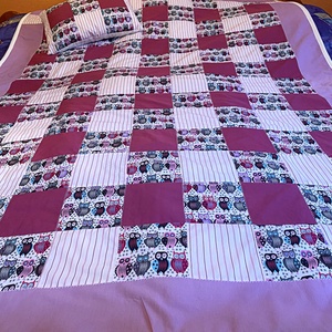 Patchwork Ágytakaró, takaró párnával, Baglyos - otthon & életmód - lakástextil - ágytakaró - Meska.hu