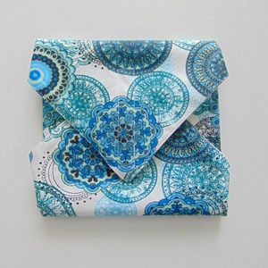 Újraszalvéta- türkizkék mandala mintás/ szendvics csomagoló, nowaste, textil szalvéta - táska & tok - uzsonna- & ebéd tartó - szendvics csomagoló - Meska.hu