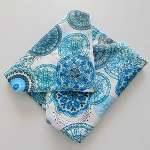 Újraszalvéta- türkizkék mandala mintás/ szendvics csomagoló, nowaste, textil szalvéta - táska & tok - uzsonna- & ebéd tartó - szendvics csomagoló - Meska.hu