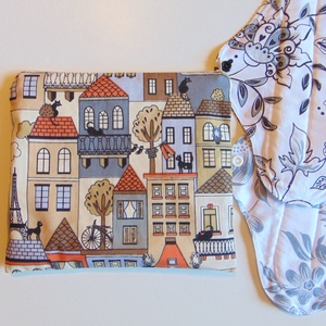 Betét tartó tasak / barna-narancs cicák a háztetőn - szépségápolás - intim higiénia - egészségügyi tartó - Meska.hu