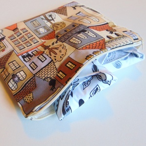 Betét tartó tasak / barna-narancs cicák a háztetőn - szépségápolás - intim higiénia - egészségügyi tartó - Meska.hu